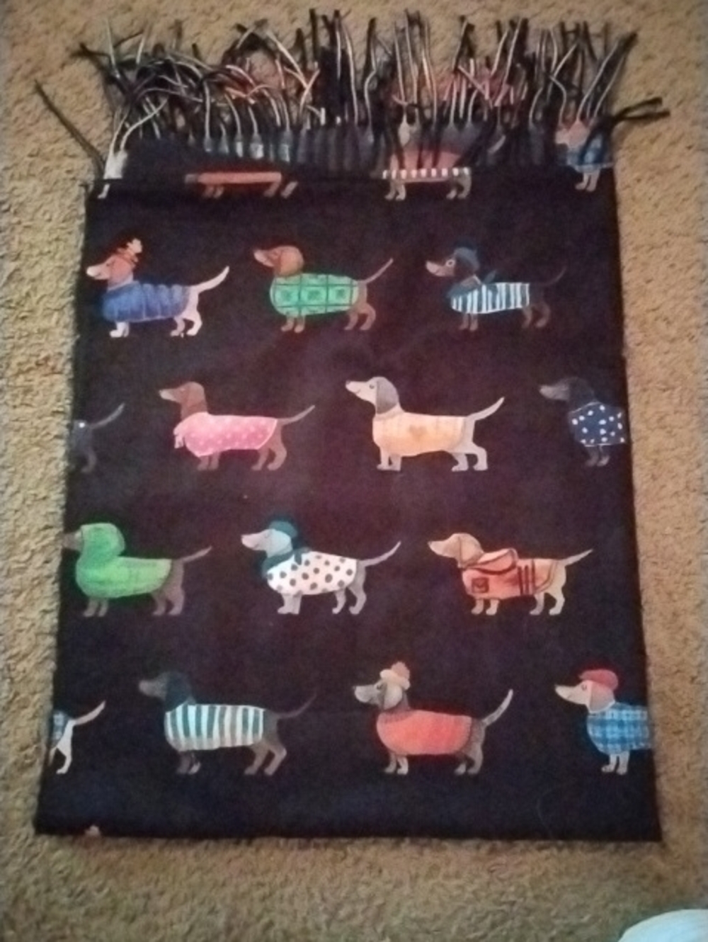 Shawl Cashmere Feel 29-1/2 x 76" Dog Design